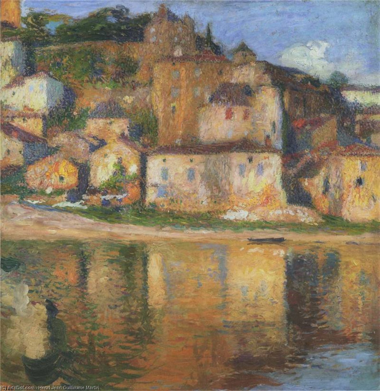 Henri Jean Guillaume Martin Udsigt Til Puy L'eveque Udforsk ‘vue De Puy L’eveque’ Af Henri Jean Guillaume Martin – Et Rolig Impressionistisk Landskabsmaleri Af En Flodedig By. Varme Farver, Løse Penselstrøg Og Atmosfærisk Lys Skaber Fredfyldt. Et Unikt — Henri Jean Guillaume Martin