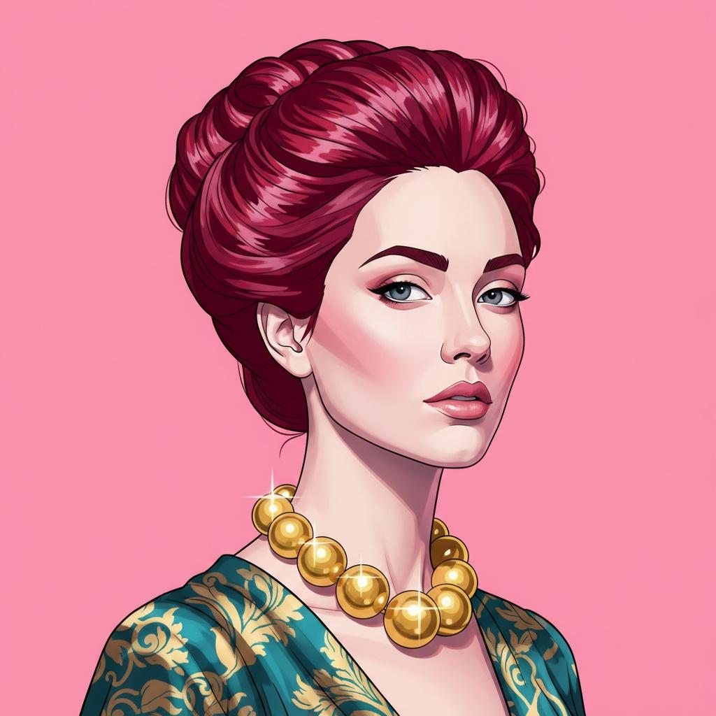 Elegance In Magenta: A Monumental Portrait Of Serenity And Golden Radiance — Laurent Charpentier