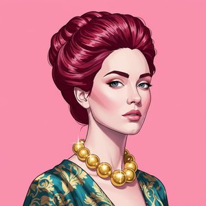 Elegance In Magenta: A Monumental Portrait Of Serenity And Golden Radiance