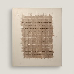 Monolithic Tactile Grid In Ethereal Earth Tones: A Singular Meditative Relief Masterpiece — David Moreau