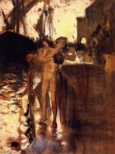 Two Nude Figures Standing On A Wharf — John Singer Sargent
