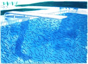 Lithographic Water Made of Lines, Crayon and Two Blue Washes Without Green Wash