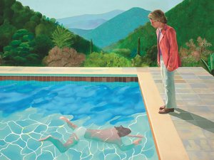 Portrait of an artist pool with two figures