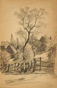 Landscape With Houses And Fence — John Ottis Adams